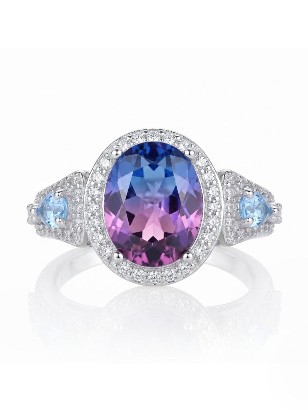 Pink & Purple Oval Gemstone Ring, real 925 Sterling Silver Charmed Aroma